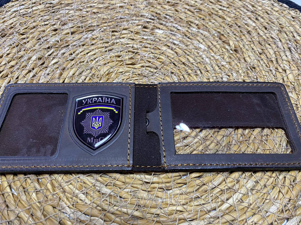 Горизонтальна обкладинка на посвідчення "МВС" (Міністерство внутрішніх справ) із шевроном шоколад Київ - фото 1