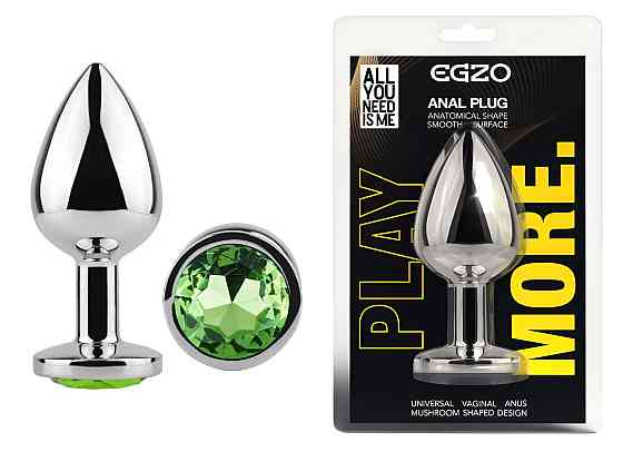 Анальна пробка з кристалом EGZO - Silver Round Plug Green size M Sex Aura Київ