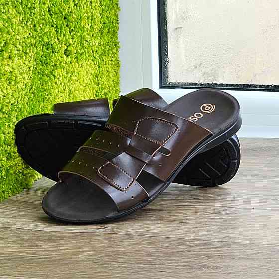 Мужские Шлёпанцы Тапочки Сланцы Коричневые Кожаные (размеры: 41,42,43,44,45) Днепр