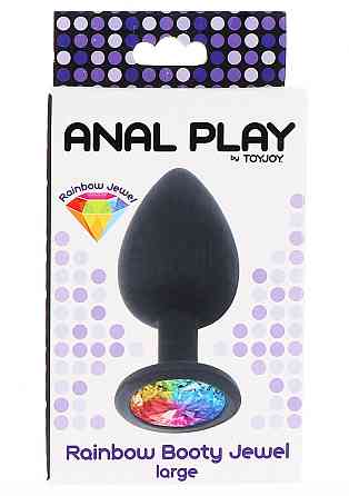 Анальная пробка Toy Joy Rainbow Booty Jewel с радужным кристаллом, черный, Large Sex Aura Киев