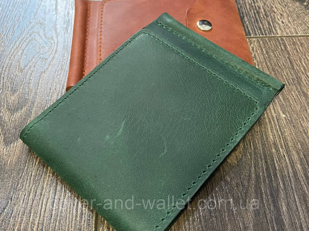 Шкіряний затискач для купюр та карток на кнопці зеленого кольору LQ Leather Київ - фото 7