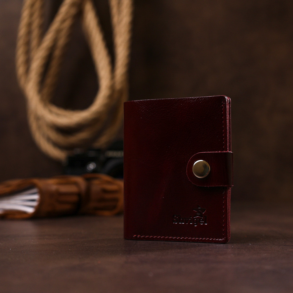 Женское глянцевое кожаное портмоне Shvigel 16484 Бордовый Киев - изображение 8