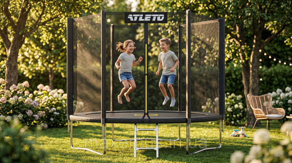 Батут детский с сеткой и лестницей Atleto 312 см (Черный) до 150 кг для дачи и улицы Мостиська - фото 11