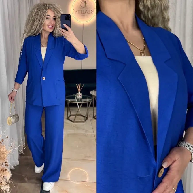 Жіночий літній костюм піджак і брюки палаццо льон жатка Одеса - фото 11