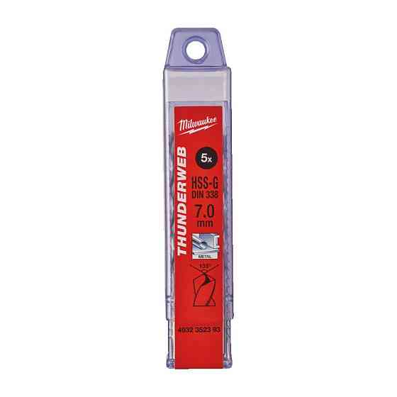 Свердло по металу THUNDERWEB HSS-G MILWAUKEE DIN338, діаметр 7,0 х 109 мм, (5шт), пластикова коробка Одесса