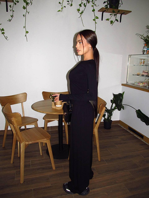 Женский базовый прогулочный костюм двойка: лонгслив и штаны турецкая вискоза Черный, 42/46 Одесса - изображение 9