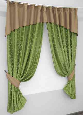 Кухонные шторы VR-Textil № 073к с ламбрекеном и подхватами темно-кофейный с оливковым 285х170 см (50-996) Киев