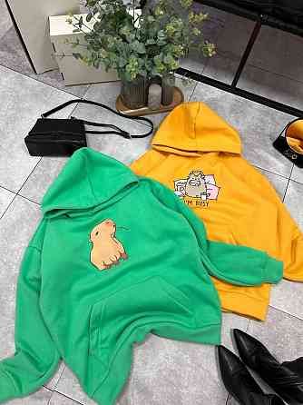 Женское уютное теплое худи оверсайз с милым принтом трехнитка Тедди + трехнитка с начесом пенье Зеленый Одесса