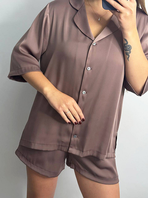 Жіночий костюм-двійка із сатину Шоколад XS-S Харків - фото 4