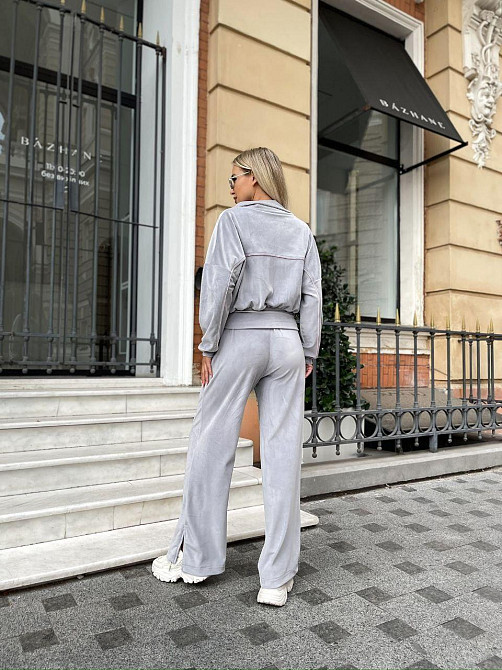 Женский стильный повседневный велюровый костюм двойка Серый Одесса - изображение 5