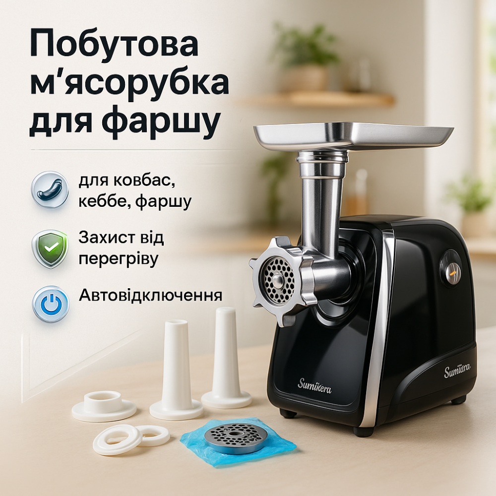 Побутова електром'ясорубка для м'яса з насадками Suntera SMG-5418B 1800 Вт, Потужні м'ясорубки побутові SC-64 Львів - фото 20