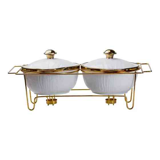 Yiwu Марміт порцелянаовий на 2 секції по 1.5 л на металевій підставці 51×23×18 см Коломыя