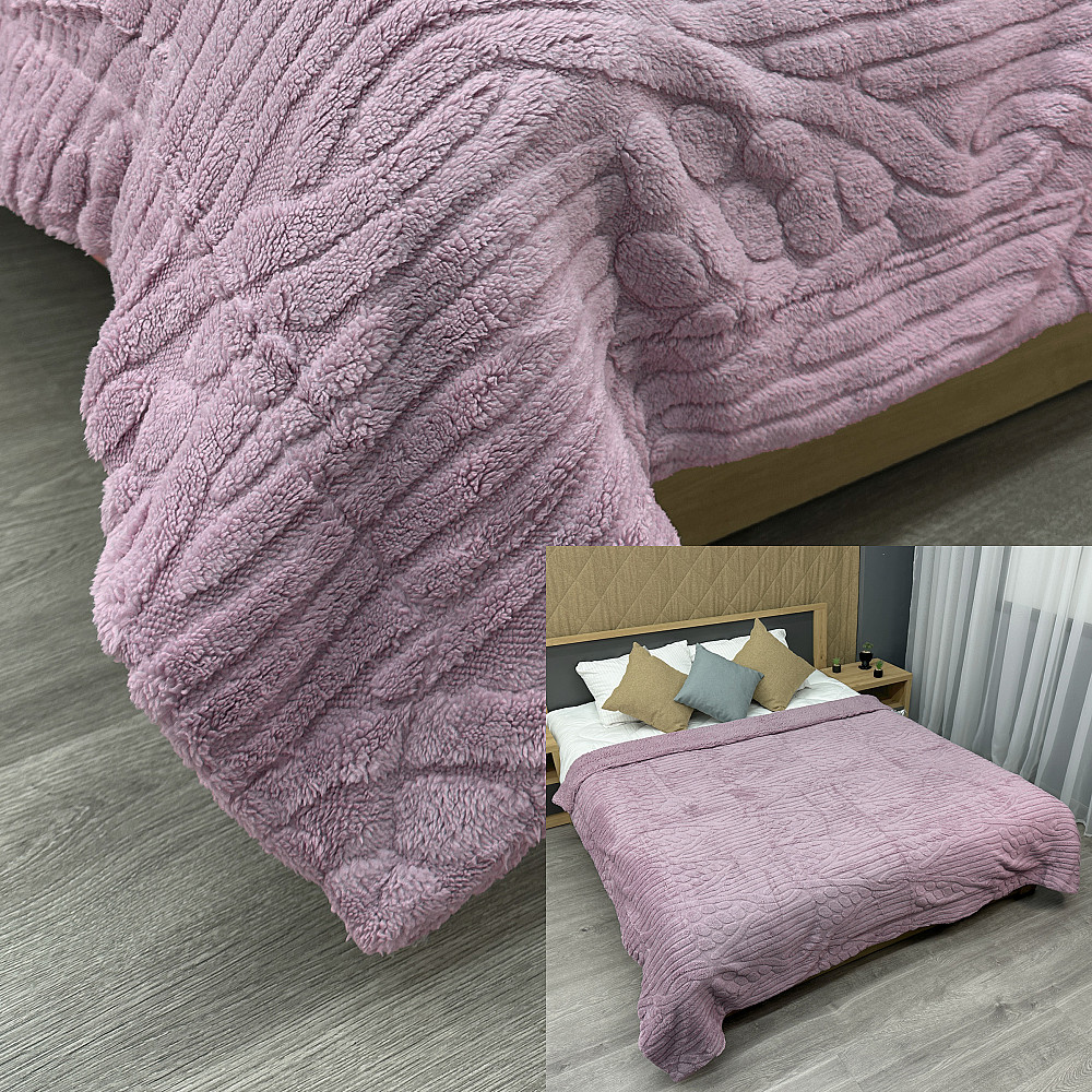 Плед 200х230 см (+-10см) на овчині "Косичка" колір ліловий (87-308) Київ - фото 1