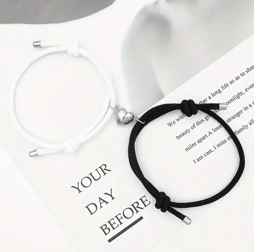 Парные браслеты с магнитной застёжкой в форме сердца (белый + черный). Киев - изображение 3