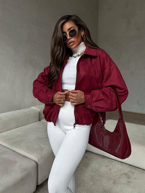 Жіночий стильний бомбер оверсайз на блискавці замш на дайвінгу Бордовий, 48/52 Одеса - фото 1
