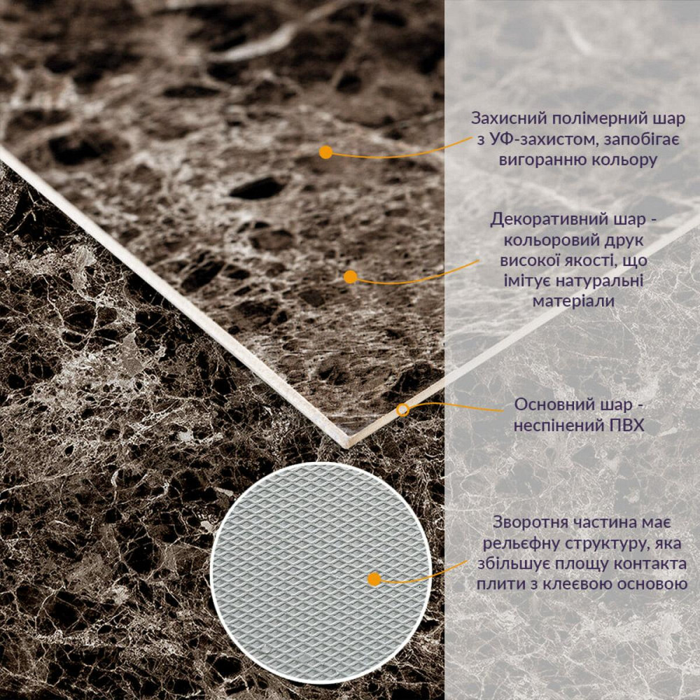 Декоративная ПВХ плита 600х600х3мм Серый темно-серый мрамор (S) SW-00001628 Днепр - изображение 2