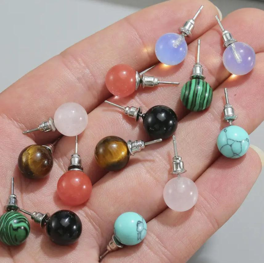 Серьги из малахита, серьги из натурального малахита, серьги гвоздики. Киев - изображение 2