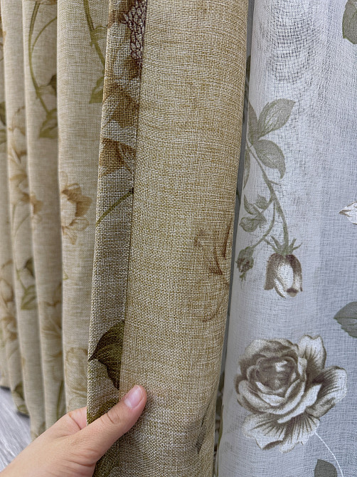 Комплект штор VR-Textil Льон Прованс 200х270 2шт і Тюль 500х270 2080ш-1267т Коричневий з білим 71-205/6 Київ - фото 6