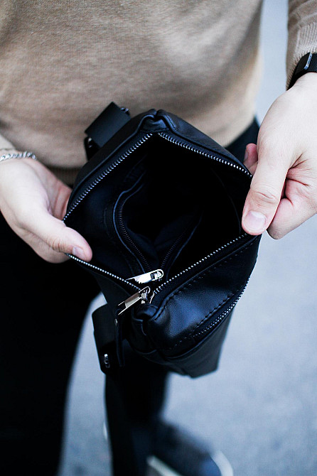 Сумка-мессенджер мужская из натуральной кожи, сумка через плечо (Черная) Сумы - изображение 8