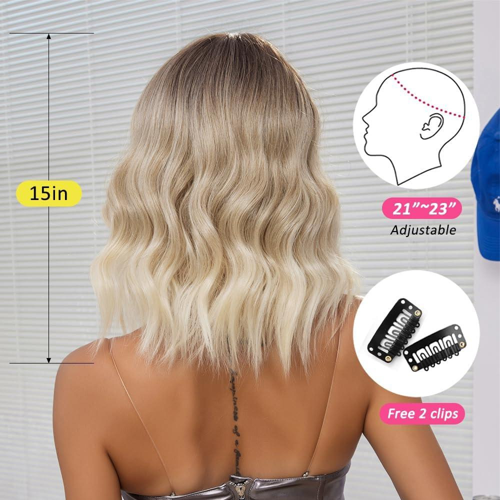 Перука коротка хвиляста каре блонд омбре з чубчиком, термостійке синтетичне волосся з натуральним проділом,  для зміни образу Київ - фото 5