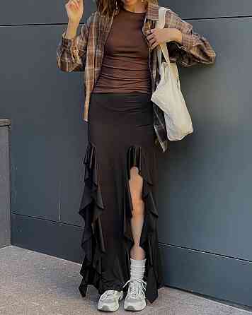 Жіноча трендова стильна спідниця з воланами мікро-масло Одеса