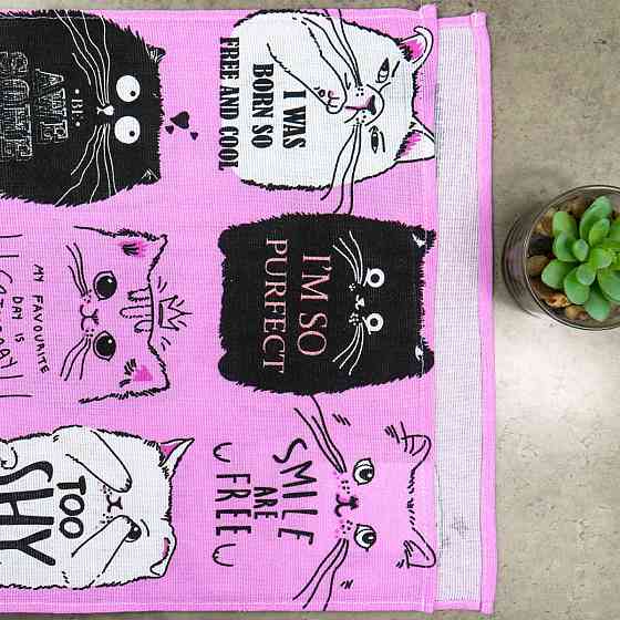 Кухонний рушник рогожка з принтом Cats GM Textile 35х61см 180г/м2 (Рожевий) Суми