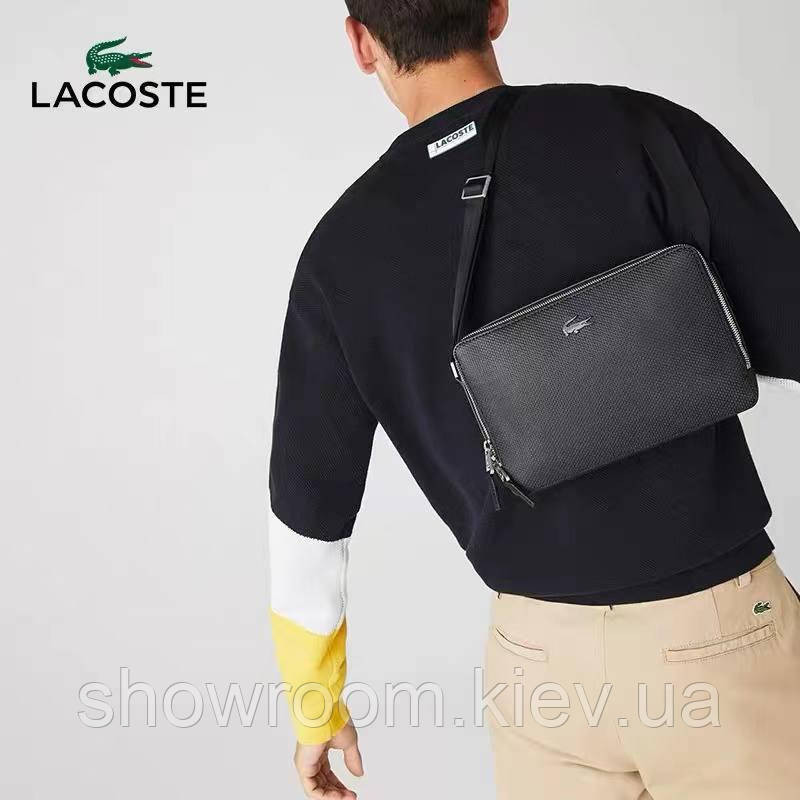Чоловіча брендова сумка через плече Lacoste (2028) чорна Київ - фото 2