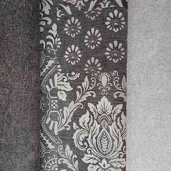 Шпалери метрові вінілові на флізелін Yuanlong Samsara східний стиль під килим білі сріблом на чорному 3д Київ