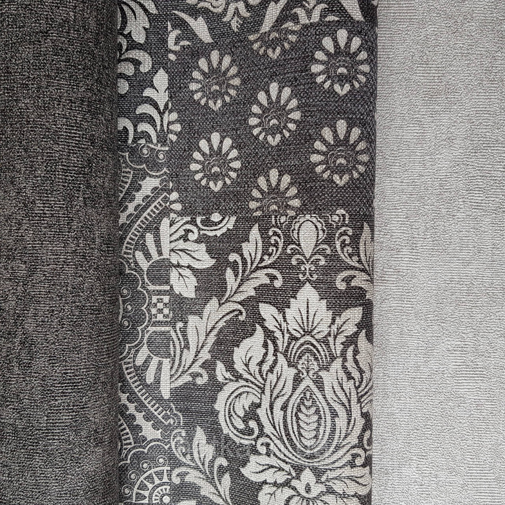 Шпалери метрові вінілові на флізелін Yuanlong Samsara східний стиль під килим білі сріблом на чорному 3д Київ - фото 2