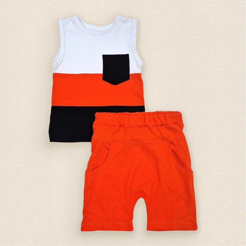 Комплект летний детский Stripes рост 86 см (12 - 18 месяцев) Malena Белый с черным и оранжевым Кривой Рог - изображение 1