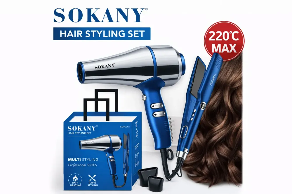 Синий Набор для укладки волос от Sokany SK-14035 2 в 1 Фен + Утюжок Коломыя - изображение 2