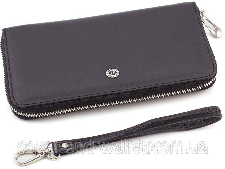 Черный кожаный кошелек клатч на молнии с ремешком ST 45-2 Киев - изображение 4