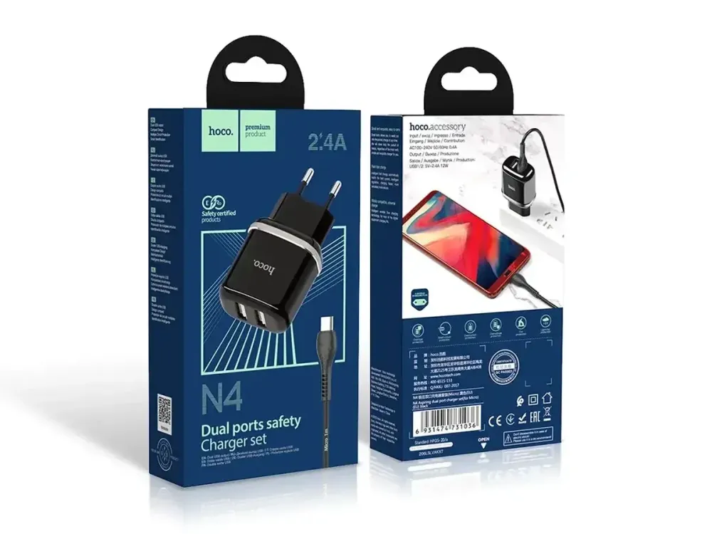 Зарядний пристрій Hoco N4 USBx2 з кабелем USB - micro USB, компактний, швидкий та безпечний Одеса - фото 7