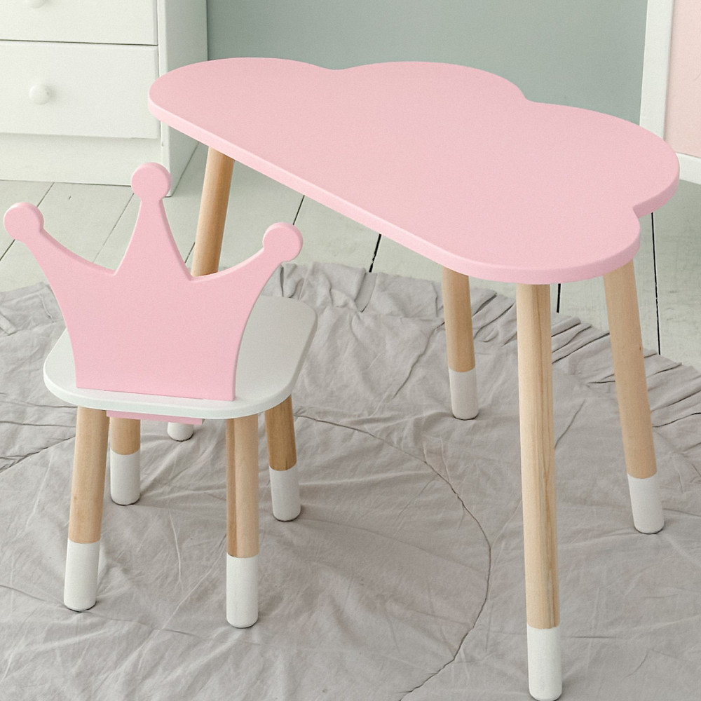 Стіл хмаринка 46х70х40 та стільчик коронка 26х26х26, дитячий столик та стілець для ігор/занять, рожевий з білим Київ - фото 1