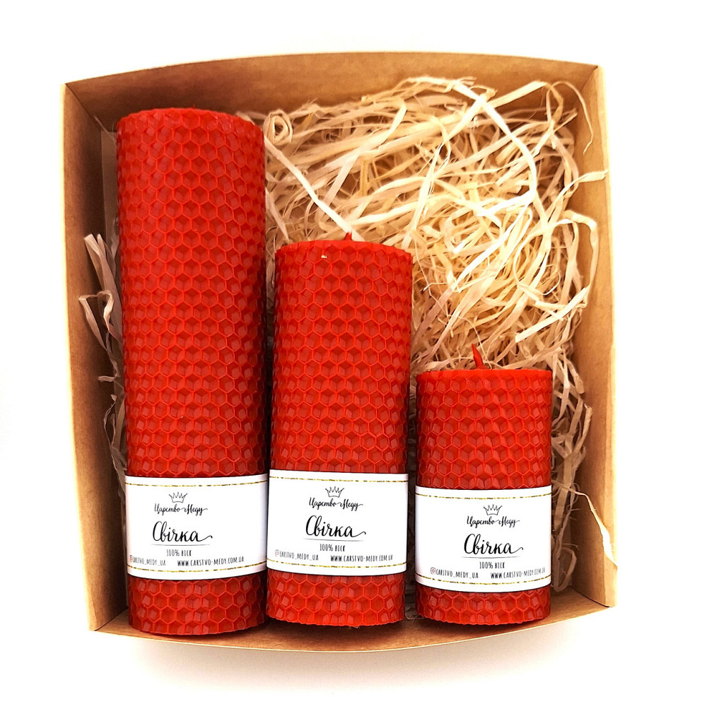 Набір натуральних свічок з вощини, червоні. Розмір 8,5 см, 13 см, 17,5 см. Одеса - фото 5