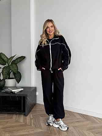 Женский теплый прогулочный костюм двойка: кофта и штаны турецкий флис Черный, 50/52 Одесса