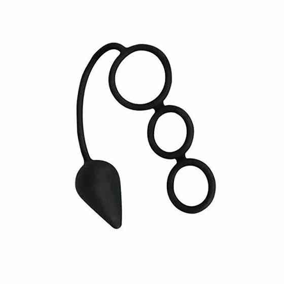 Анальная пробка с кольцами на пенис - Черный Винница