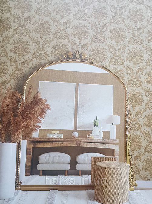 Шпалери вінілові на флізеліні AdaWall Seyyah 1.06х10 квіти в горщику вензеля структурні золотисті на бежевому Київ - фото 1