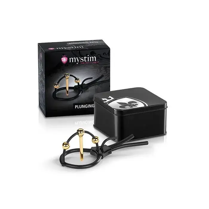 Утяжка для пеніса Mystim Plunging Pete, позолочена, з двома кульками і коротким уретральним зондом Львів - фото 2