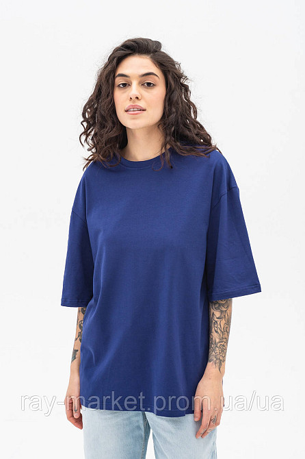 Набір футболок оверсайз жіночих 3 шт "U0104-Cream-Sky Blue-Navy Blue" XXL/3XL Київ - фото 4