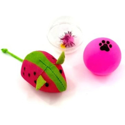 Игрушка для кошек Hippie Pet Мишка та два м'ячика, рожевий і зелений (HIPSET2303008) Винница - изображение 1