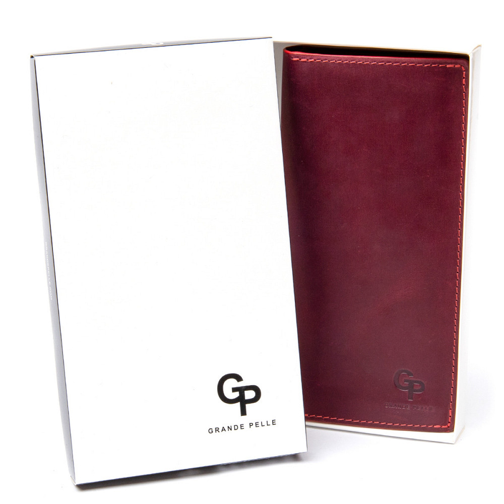 Кожаное винтажное портмоне GRANDE PELLE 11468 Бордовый Киев - изображение 5