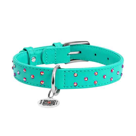 Нашийник для собак шкіряний WAUDOG Glamour з QR паспортом, з клейовими стразами, Ш 25 мм, Дов 3 Коломыя