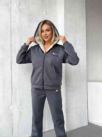 Жіночий теплий базовий костюм тринитка на флісі + Підкладка Штучне хутро Графіт, 42/44 Одеса