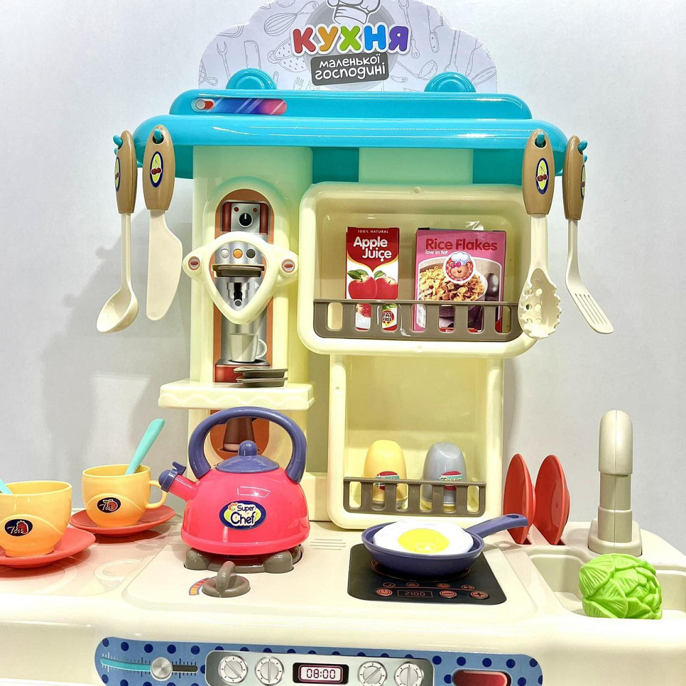 Кухня 42 предмети посуд продукти плита мийка-льюча вода пар музика світло на батарейках Бірюзова (16890A) Чернігів - фото 4