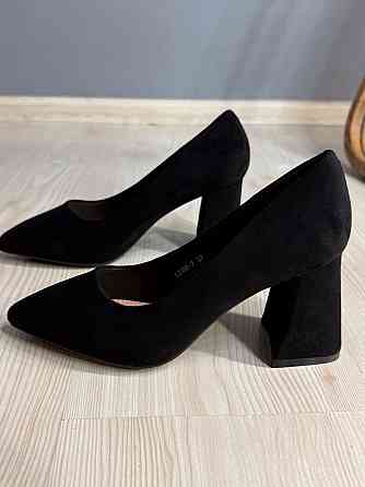 Туфли женские Meideli 3190-7 лодочки на широком устойчивом каблуке экозамша черные, 38, 24,2 см Киев