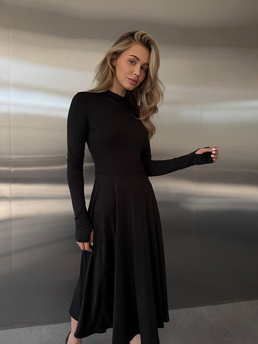 Женское стильное вечернее миди платье из микродайвинга Черный, 44/46 Одесса - изображение 3