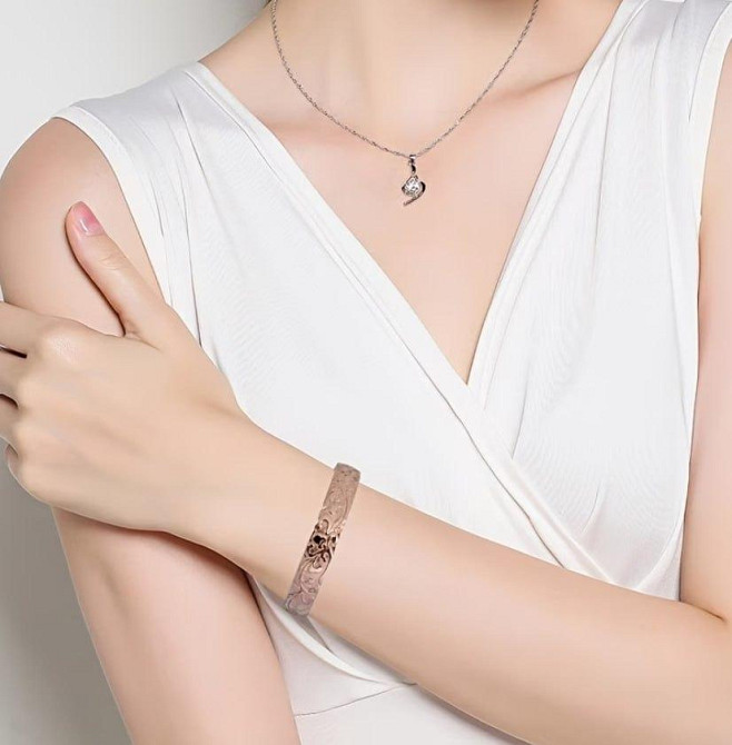 Медный браслет жёсткий открытый с орнаментом, универсальный размер Киев - изображение 4