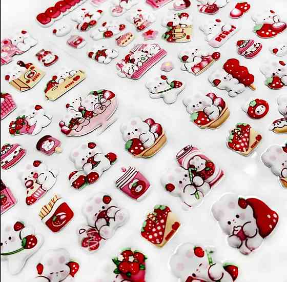 3D стікери зайчики з полуницею – 1 лист (колір випадковий) Київ