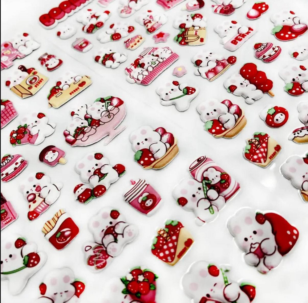 3D стикеры зайчики с клубникой – 1 лист (цвет случайный) Киев - изображение 2